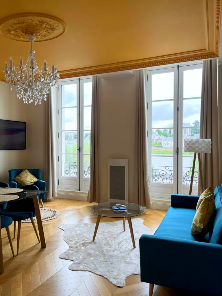 Salon lumineux de Soleil de Loire avec vue sur la Loire